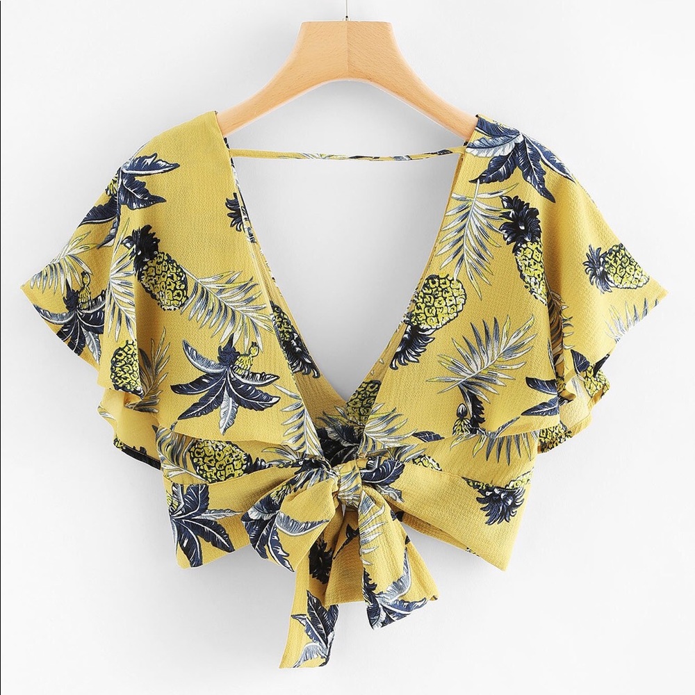 Pineapple Print Blouse Crop Top